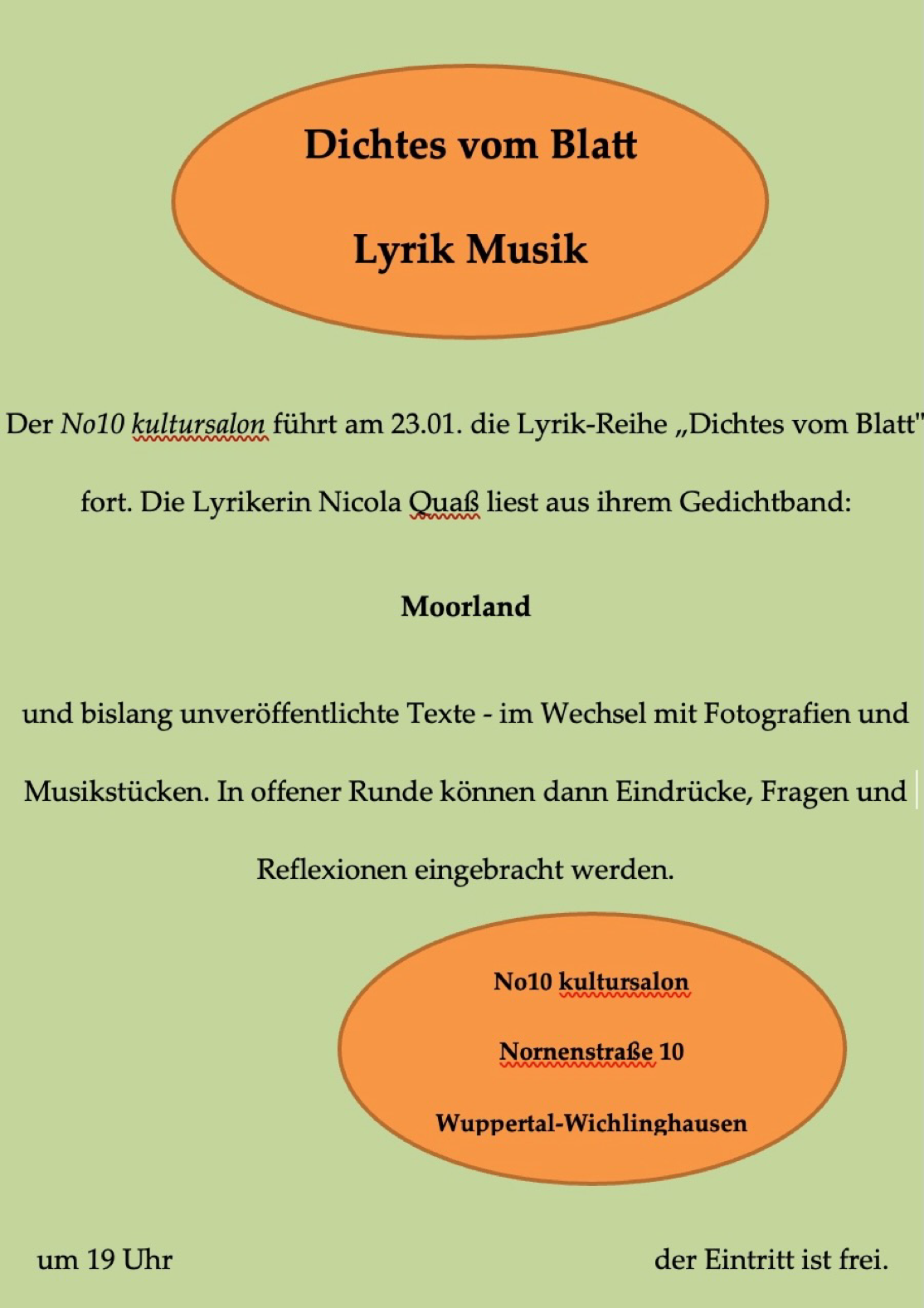 <img source='pic.gif' alt='Flyer zur Lesung Dichtes vom Blatt von der Düsseldorfer Dichterin Nicola Quaß'