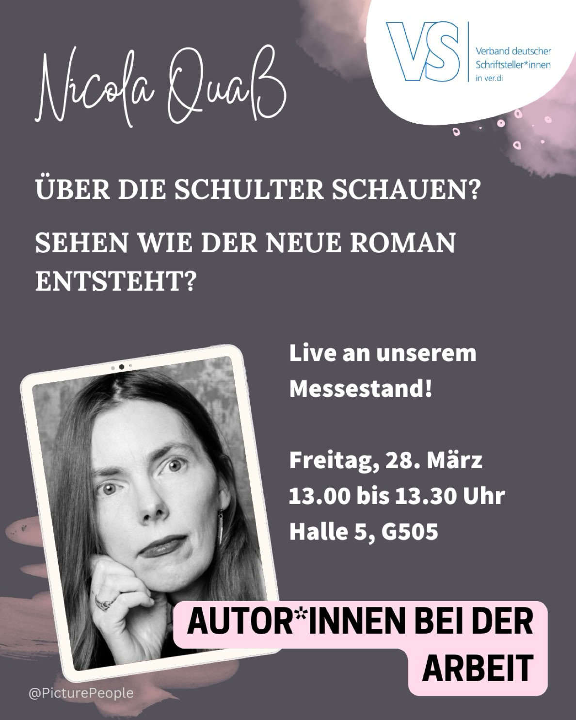 <img source='pic.gif' alt='Plakat Verband deutscher Schriftsteller*innen VS Autor*innen bei der Arbeit'